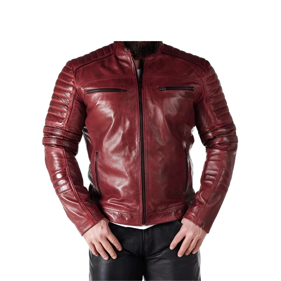 ADORNELUXE REDISH BROWN LEATHER JACKET FOR MEN
