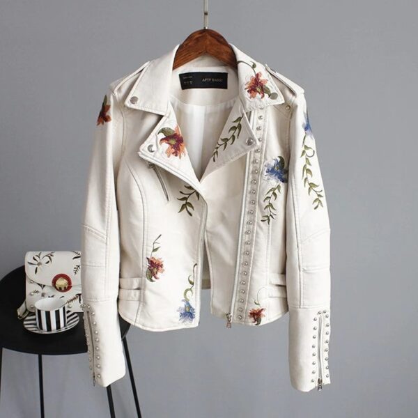 Imbrided White Leather Jacket - Image 2