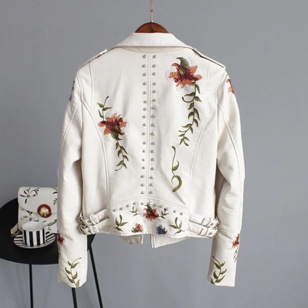 Imbrided White Leather Jacket - Image 3