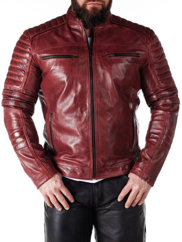 ADORNELUXE REDISH BROWN LEATHER JACKET FOR MEN