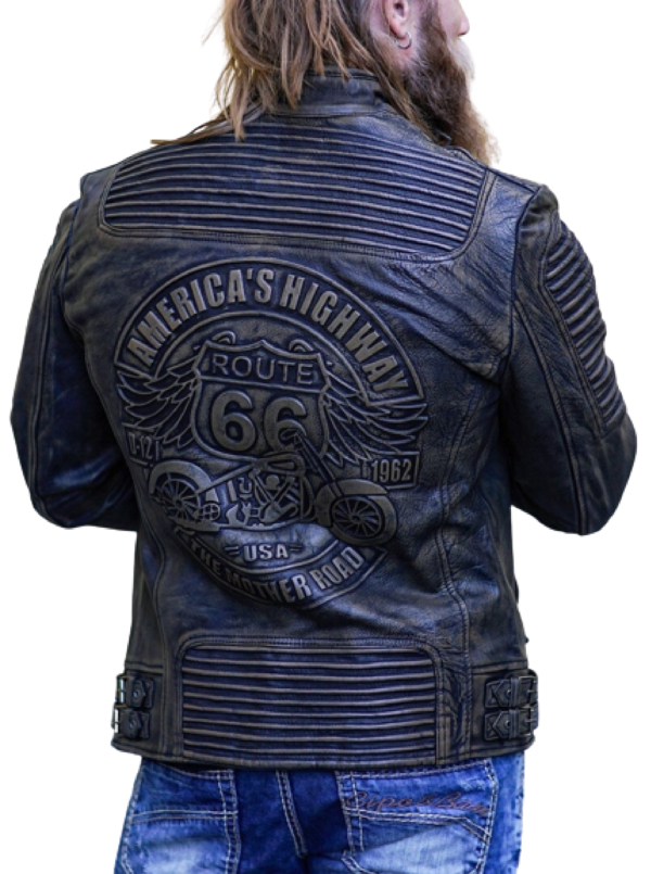 Cow Leather Biker Jacket for Men Route 66 Rush Black - Image 6