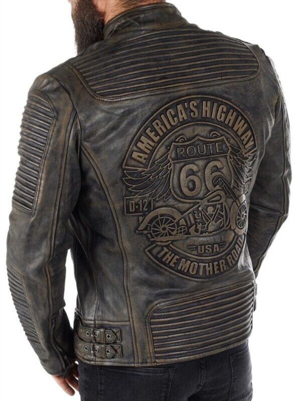 Cow Leather Biker Jacket for Men Route 66 Rush Black