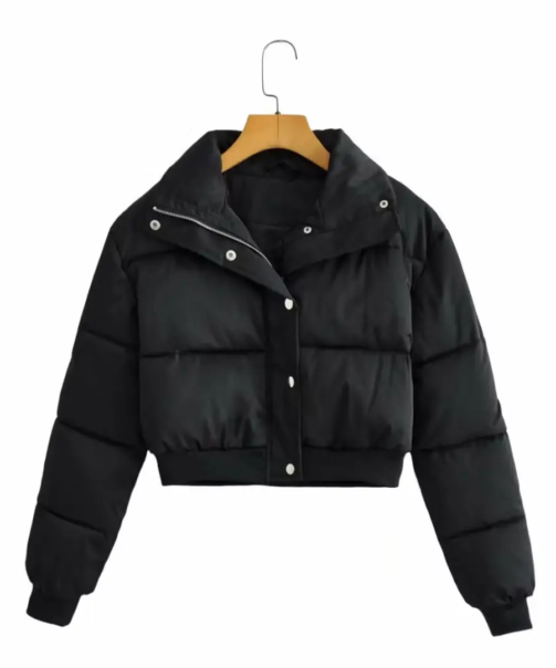 Ladies-Short-Puffer-Jacket-Cotton-Jacket-Black-Jacket-Crop-Jacket-Parka-Short-Jacket-Fashion-Puffy-Bomber-Jacket-Warm-Coat-Outdoor-Jacket-Winter-New-Jacket